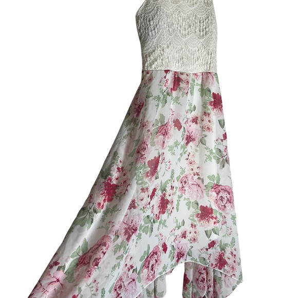 crochet top Hi-lo floral handkerchief dress with back cut out retro y2k - Picture 5 of 11